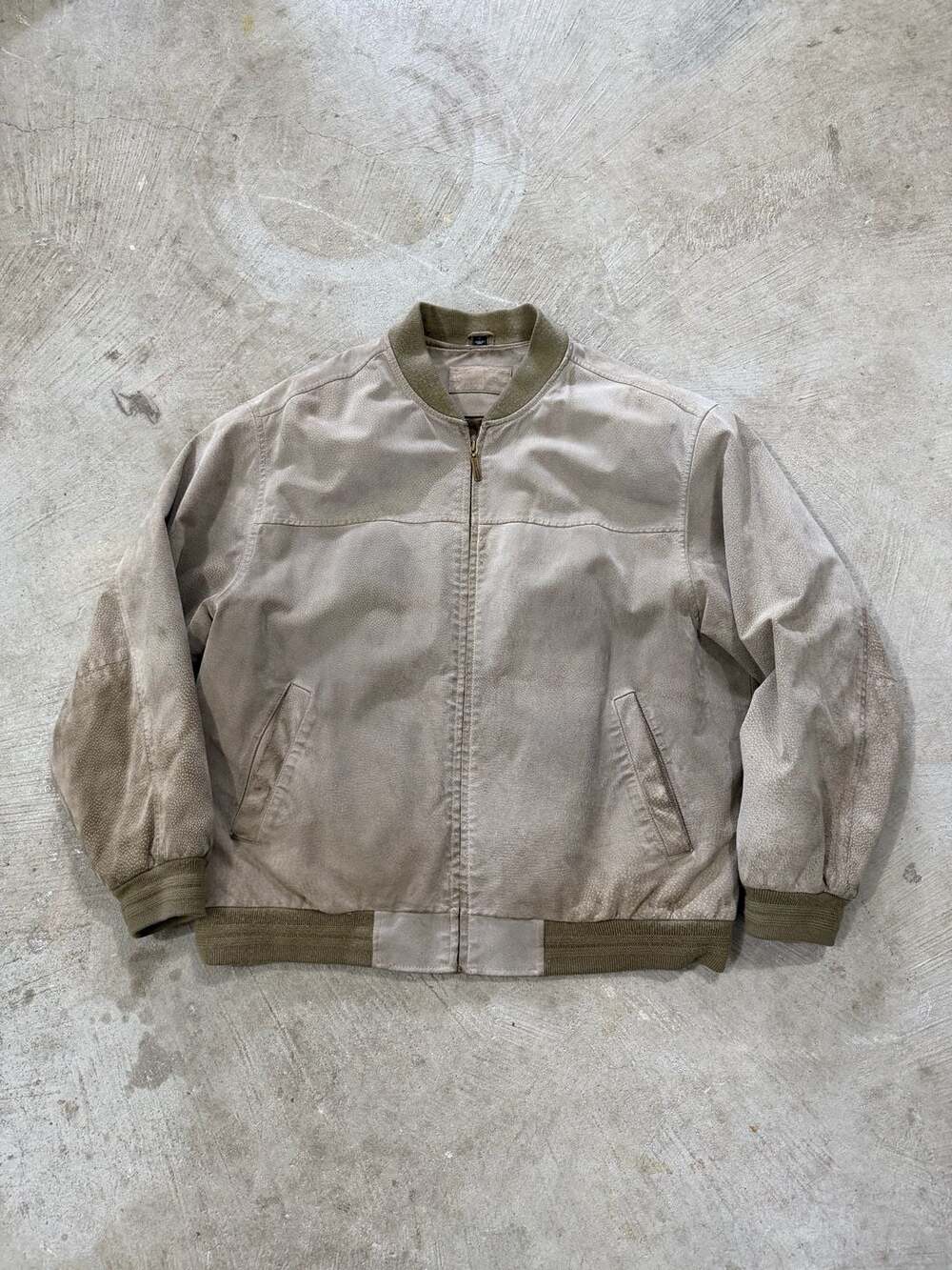 Vintage 90s John Ashford Bomber Jacket Size L Tan Suede Leather Quilted Lined